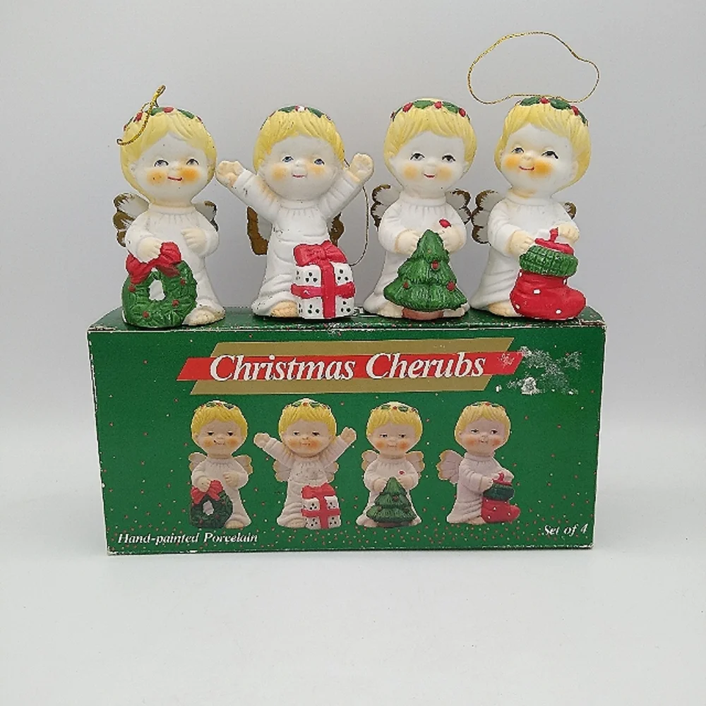 Jamestown China Christmas Cherubs Porcelain Angel Ornaments Set of 4 Vintage Box